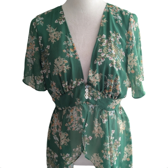 Revolve J.O.A. Floral Maxi Duster Kimono Romantic Deep V Green L - Picture 10 of 12